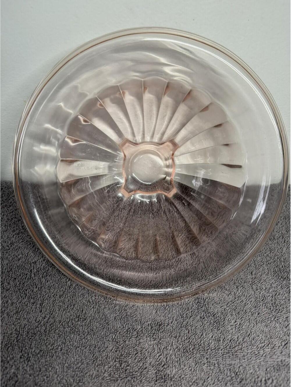 Vintage 9 1/2" Hazel Atlas Pink Depression Ribbed Glass Mixing Bowl Rolled Edge